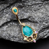 Detail View 2 of Golden Elegant Turquoise Lace Sparkle Belly Button Ring-Turquoise