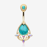 Golden Elegant Turquoise Lace Sparkle Belly Button Ring