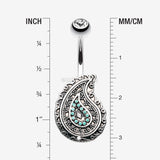 Detail View 1 of Vintage Boho Paisley Turquoise Belly Button Ring-Clear Gem