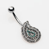 Detail View 3 of Vintage Boho Paisley Turquoise Belly Button Ring-Clear Gem