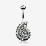 Vintage Boho Paisley Turquoise Belly Button Ring-Clear Gem