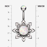 Detail View 1 of Hematite Starburst Opal Sparkle Flower Belly Button Ring-White