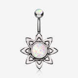 Hematite Starburst Opal Sparkle Flower Belly Button Ring