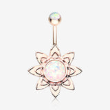 Rose Gold Starburst Opal Sparkle Flower Belly Button Ring