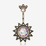 Golden Antique Tribal Sun God Opal Sparkle Belly Button Ring-Purple