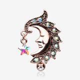 Rose Gold Sparkle Star Crescent Moon Reverse Belly Button Ring