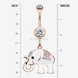 Detail View 1 of Rose Gold Maharajas Elephant Sparkle Belly Button Ring-Clear Gem