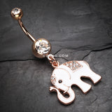 Detail View 2 of Rose Gold Maharajas Elephant Sparkle Belly Button Ring-Clear Gem