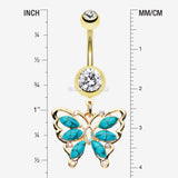 Detail View 1 of Golden Vintage Turquoise Butterfly Belly Button Ring-Clear/Turquoise
