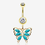 Golden Vintage Turquoise Butterfly Belly Button Ring