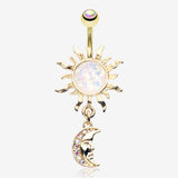 Golden Blazing Sun Opal Sparkle Moon Dangle Belly Button Ring