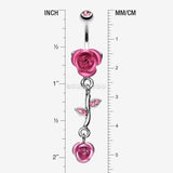 Detail View 1 of Bright Metal Rose Vine Dangle Belly Ring-Light Pink