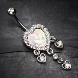 Detail View 2 of Brilliant Opal Sparkle Heart Dangle Belly Button Ring-Clear Gem/White