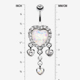 Detail View 1 of Brilliant Opal Sparkle Heart Dangle Belly Button Ring-Clear Gem/White