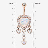 Detail View 1 of Rose Gold Brilliant Opal Sparkle Heart Dangle Belly Button Ring-Clear Gem/White