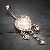 Detail View 2 of Rose Gold Brilliant Opal Sparkle Heart Dangle Belly Button Ring-Clear Gem/White
