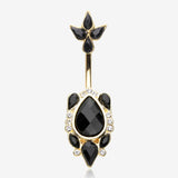 Golden Victorian Onyx Sparkle Belly Button Ring-Clear Gem/Black