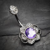 Detail View 2 of Antique Meadow Flower Belly Button Ring-Clear Gem/Purple