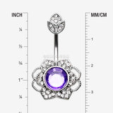 Detail View 1 of Antique Meadow Flower Belly Button Ring-Clear Gem/Purple
