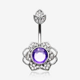 Antique Meadow Flower Belly Button Ring-Clear Gem/Purple