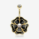 Golden Black Dahlia Flower Belly Button Ring