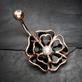 Detail View 2 of Rose Gold Black Dahlia Flower Belly Button Ring-Clear Gem
