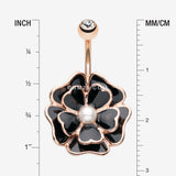 Detail View 1 of Rose Gold Black Dahlia Flower Belly Button Ring-Clear Gem