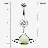 Detail View 1 of Glow in the Dark Planet Belly Button Ring-Clear Gem/Green
