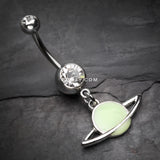 Detail View 2 of Glow in the Dark Planet Belly Button Ring-Clear Gem/Green