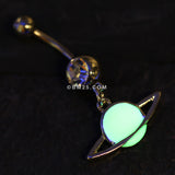 Detail View 3 of Glow in the Dark Planet Belly Button Ring-Clear Gem/Green