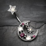 Detail View 2 of Celestial Opal Moon Star Belly Button Ring-Purple/White