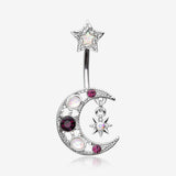 Celestial Opal Moon Star Belly Button Ring-Purple/White