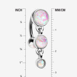 Detail View 1 of Opalescent Sparkle Triple Gem Reverse Belly Button Ring-White