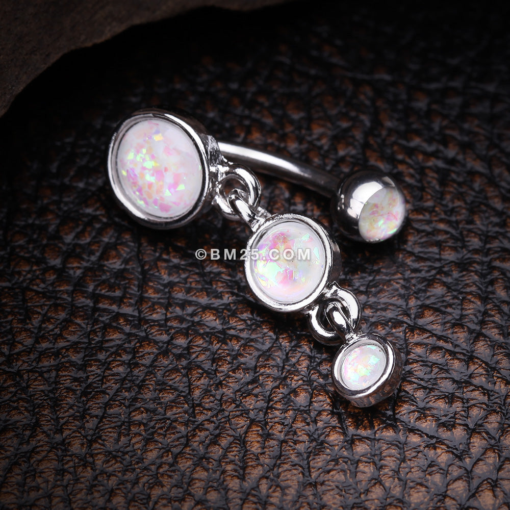 Detail View 3 of Opalescent Sparkle Triple Gem Reverse Belly Button Ring-White