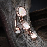 Detail View 2 of Rose Gold Opalescent Sparkle Triple Gem Reverse Belly Button Ring-White