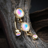 Detail View 2 of Golden Irisdescent Sparkle Triple Gem Reverse Belly Button Ring-Rainbow/Multi-Color