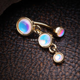 Detail View 3 of Golden Irisdescent Sparkle Triple Gem Reverse Belly Button Ring-Rainbow/Multi-Color