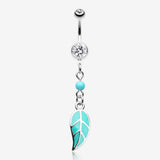 Vibrant Charming Leaf Belly Button Ring-Clear Gem
