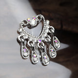 Detail View 2 of Heart Sparkle Chandelier Reverse Belly Button Ring-Clear Gem/Aurora Borealis