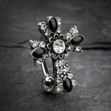 Detail View 2 of Antique Enchanted Sparkle Cross Reverse Belly Button Ring-Clear Gem