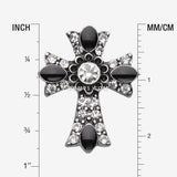 Detail View 1 of Antique Enchanted Sparkle Cross Reverse Belly Button Ring-Clear Gem