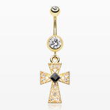 Golden Iron Cross Diamante Sparkle Belly Button Ring*