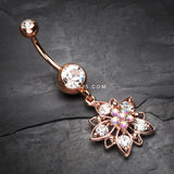 Detail View 2 of Rose Gold Luscious Flower Sparkle Belly Button Ring-Clear Gem/Aurora Borealis