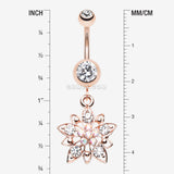 Detail View 1 of Rose Gold Luscious Flower Sparkle Belly Button Ring-Clear Gem/Aurora Borealis