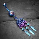 Detail View 2 of Colorline Beaded Dreamcatcher Belly Button Ring-Blue/Light Purple