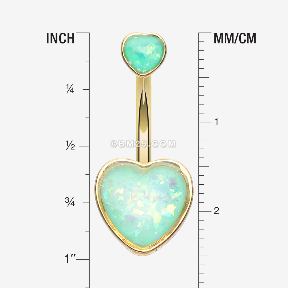 Detail View 1 of Golden Opalescent Sparkle Heart Belly Button Ring-Mint Green