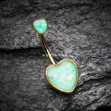 Detail View 2 of Golden Opalescent Sparkle Heart Belly Button Ring-Mint Green
