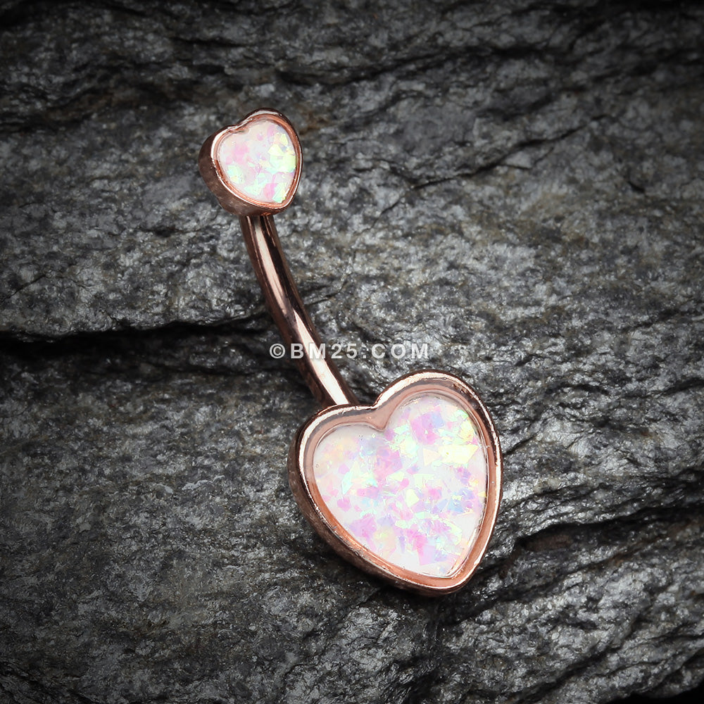Detail View 2 of Rose Gold Opalescent Sparkle Heart Belly Button Ring-White