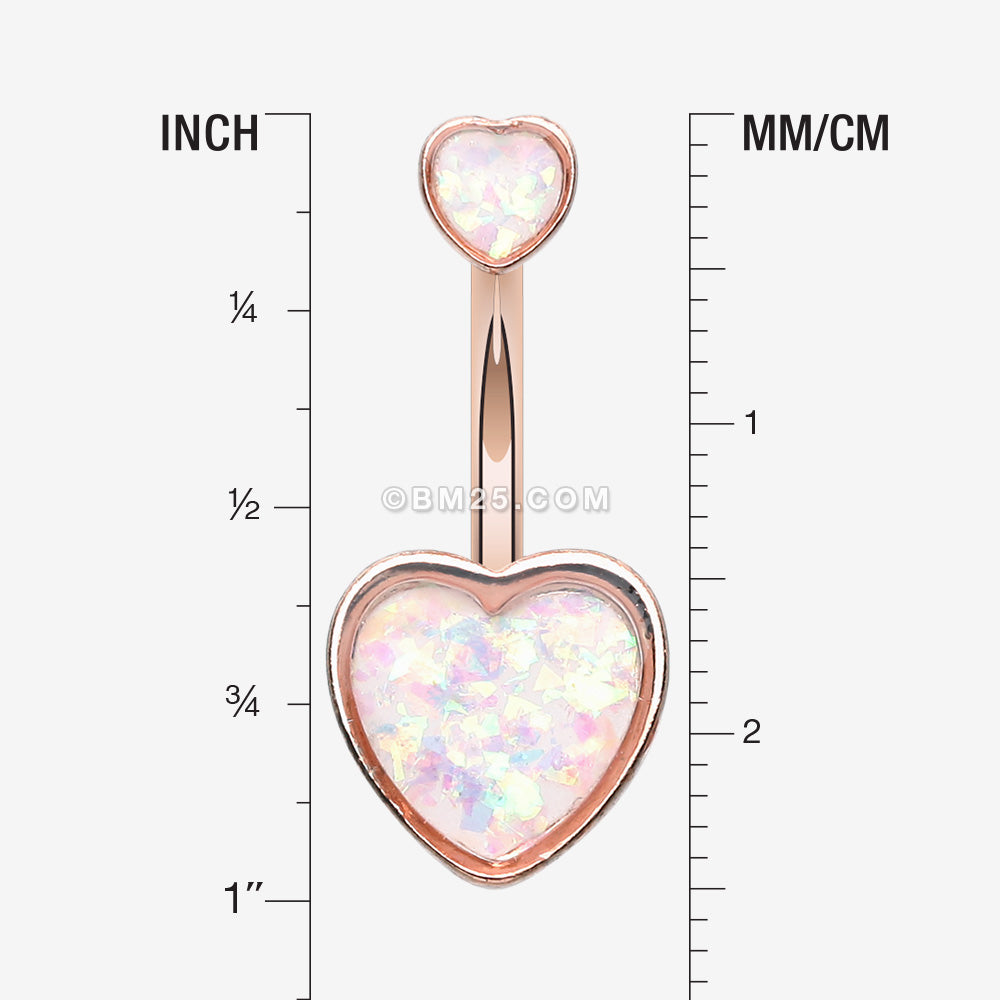 Detail View 1 of Rose Gold Opalescent Sparkle Heart Belly Button Ring-White