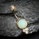 Detail View 2 of Golden Victorian Opalite Sparkle Belly Button Ring-Clear Gem/Pacific Opal